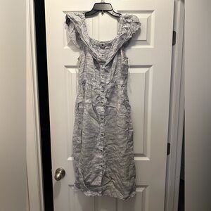 Lucky Brand Blue White Striped Off The Shoulder Linen Midi Dress